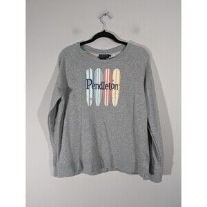 Pendleton Sweatshirt Women Sz L Grey Crew Neck Long Sleeve Surfboard Pullover